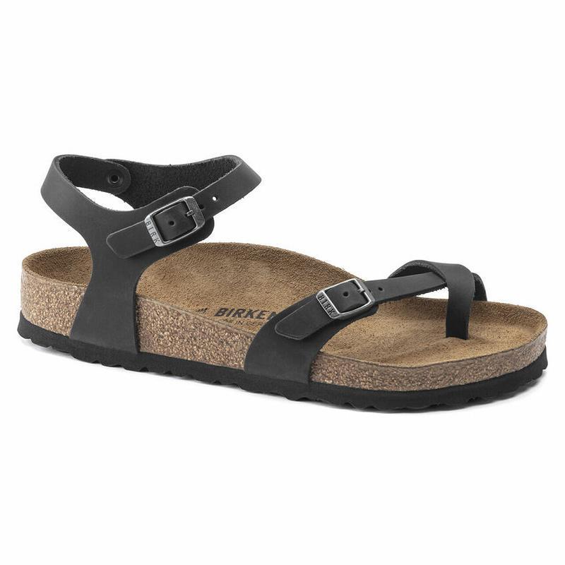 Birkenstock Taormina Oiled Læder Sandaler Dame Sort | DK 363FDN